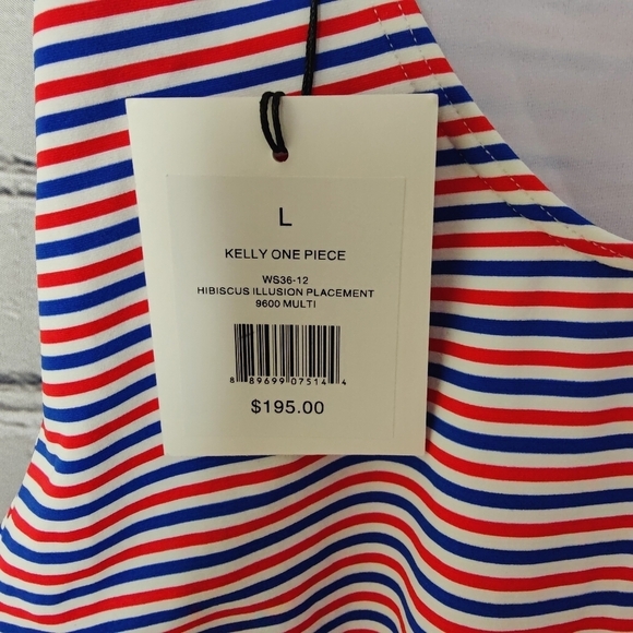 Onia Kelly One Piece Hibiscus Illusion Swimsuit Large Red White Blue NWT $195 - Picture 9 of 11